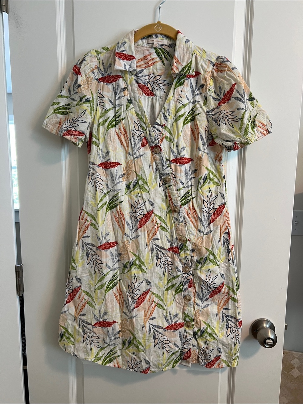 Skies Are Blue Women’s XS Botanical Print Button Front Dress Pockets Slip
